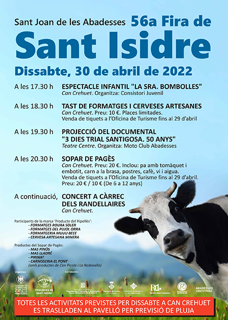 PREVISIÓ PLUJA sant isidre 2022 dissabte agenda