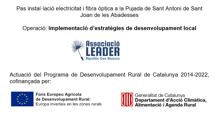Logos de les entitats que donen suport al proejcte d'instal·lació d'electricitat i fibra òptica a la pujada de sant antoni de sant Joan de les abadesses